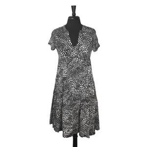 Maeve Anthropologie Womens Dress Beige Black Abstract V-Neck Tiered Fit Flare XS